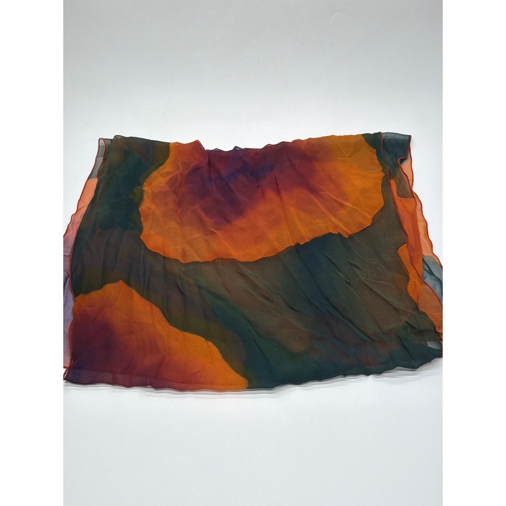 MOSS 100% Silk Abstract Watercolor Scarf Orange Purple‎ Teal Handmade USA 72x21